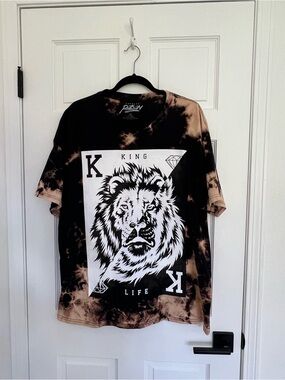Popular Poison King Life Tie-Dye Lion Graphic Tee - Black & Tan